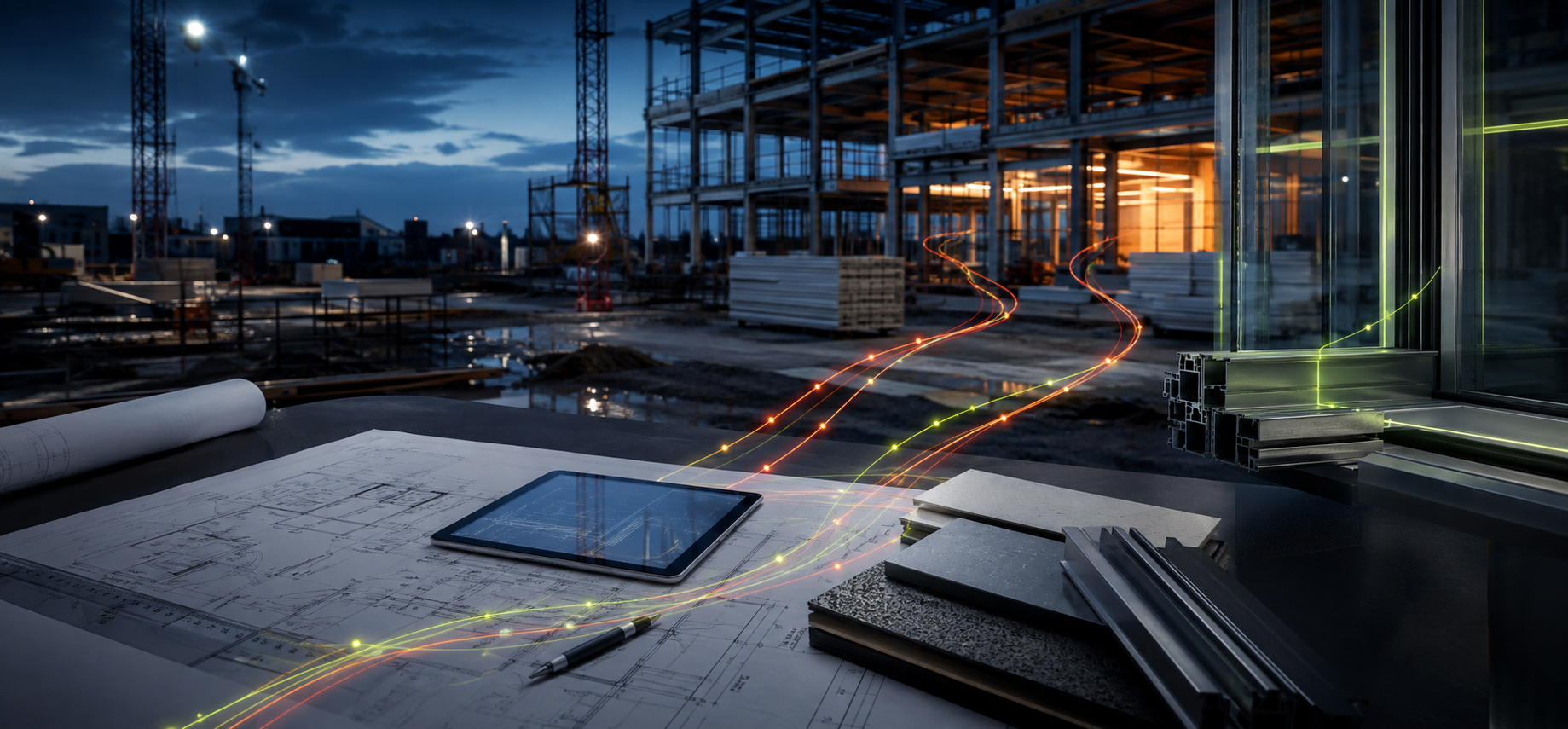 Professionnel du bâtiment consultant les données de son entreprise dans un environnement de chantier